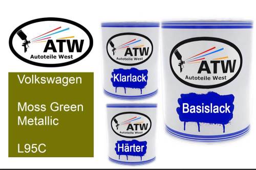 Volkswagen, Moss Green Metallic, L95C: 1L Lackdose + 1L Klarlack + 500ml Härter - Set, von ATW Autoteile West.